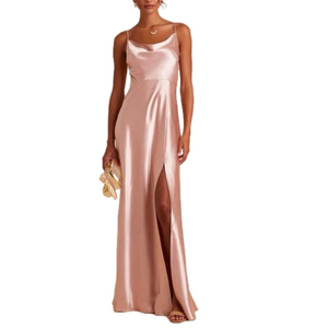 NWT Birdy Grey LISA Long Shiny Satin Dress Rose Gold - Small